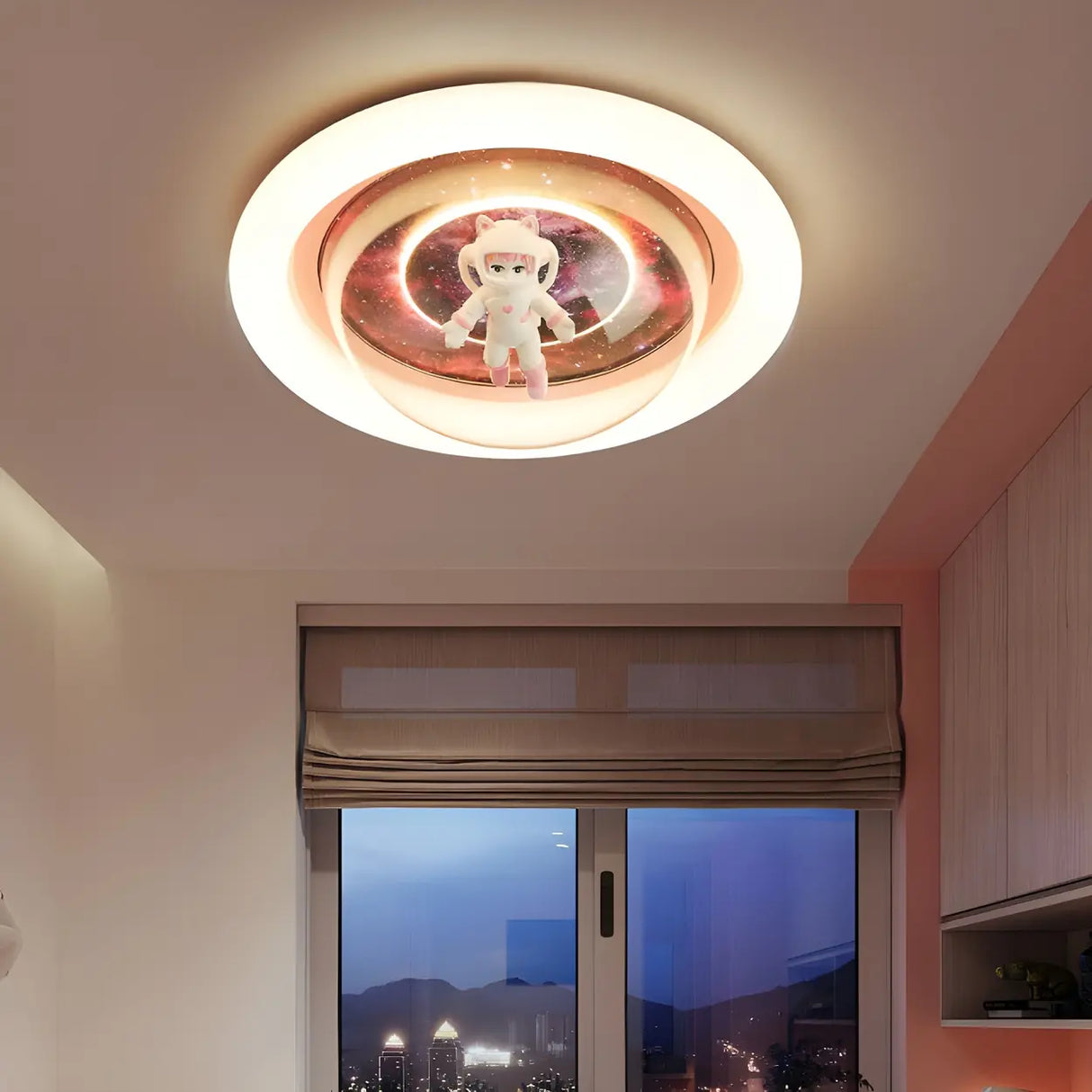 Unique Pink Circular Astronaut Flush Mount Ceiling Lamp Image - 10