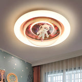 Unique Pink Circular Astronaut Flush Mount Ceiling Lamp Image - 2