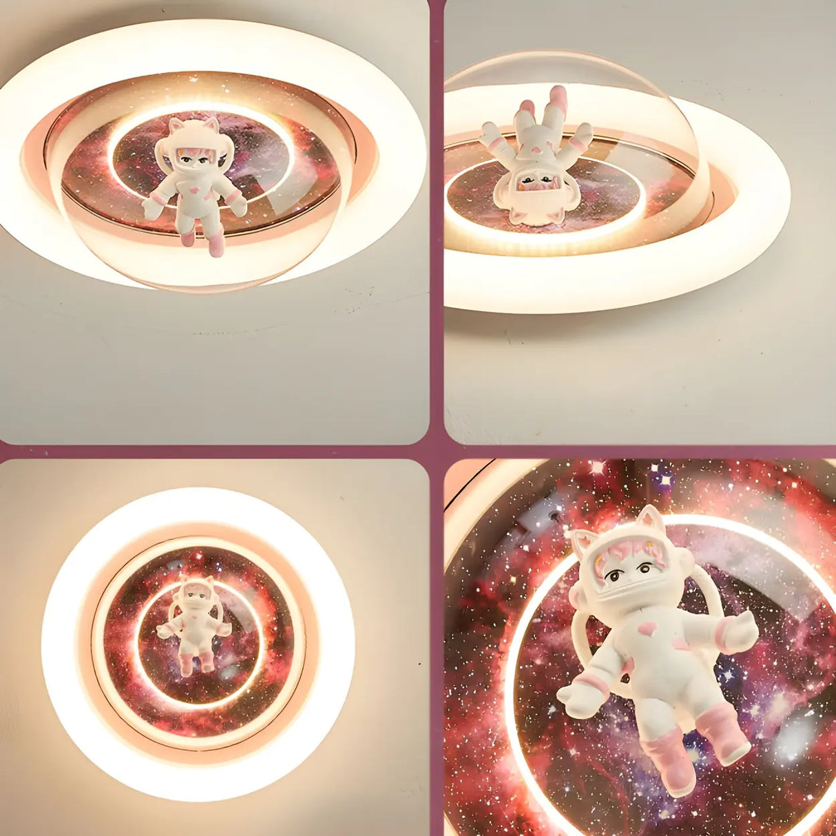 Unique Pink Circular Astronaut Flush Mount Ceiling Lamp Image - 4