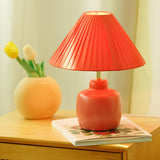 Unique Pleated Fabric Geometric Base Red Table Lamp Image - 1