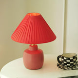 Unique Pleated Fabric Geometric Base Red Table Lamp Image - 11