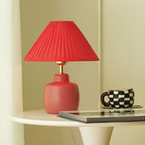 Unique Pleated Fabric Geometric Base Red Table Lamp Image - 4