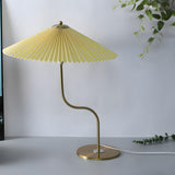 Unique Pleated Fabric Umbrella Curved Arm Table Lamp Image - 2