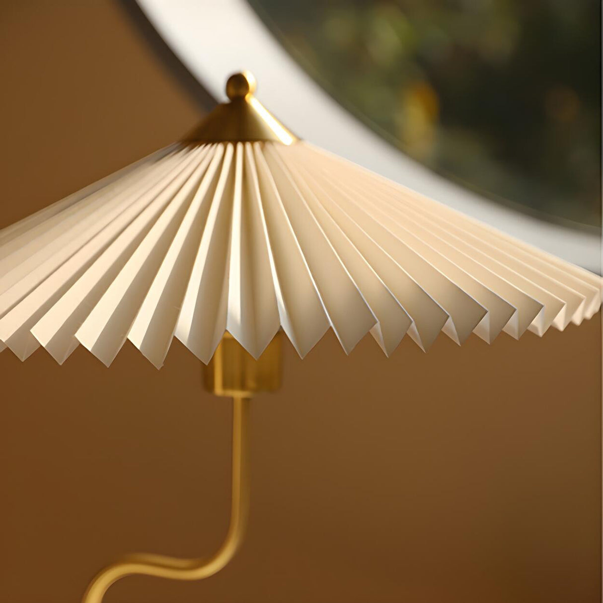 Unique Pleated Fabric Umbrella Curved Arm Table Lamp Image - 8