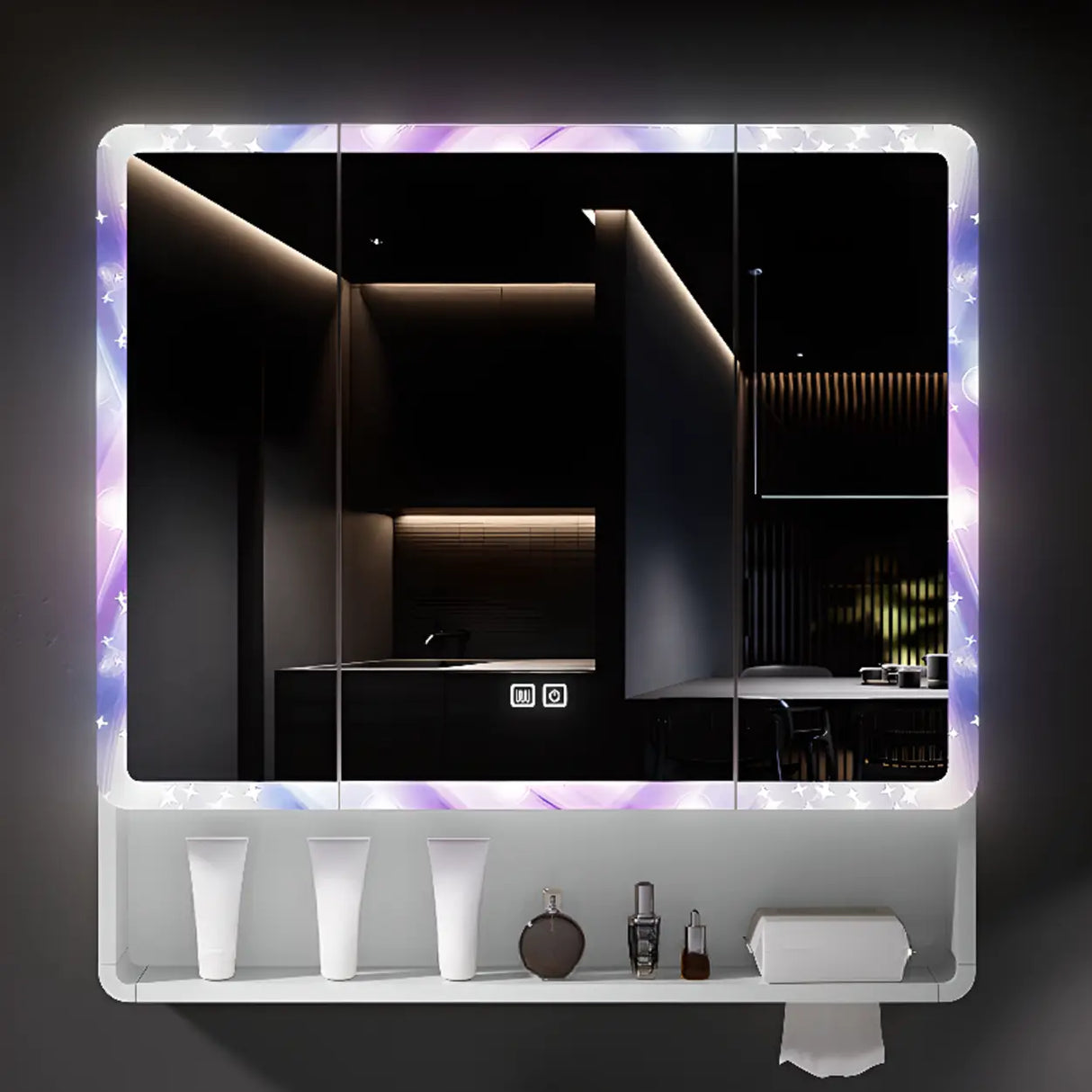 Unique Purple Light Mirror Medicine Cabinet with Shelves Image - 1