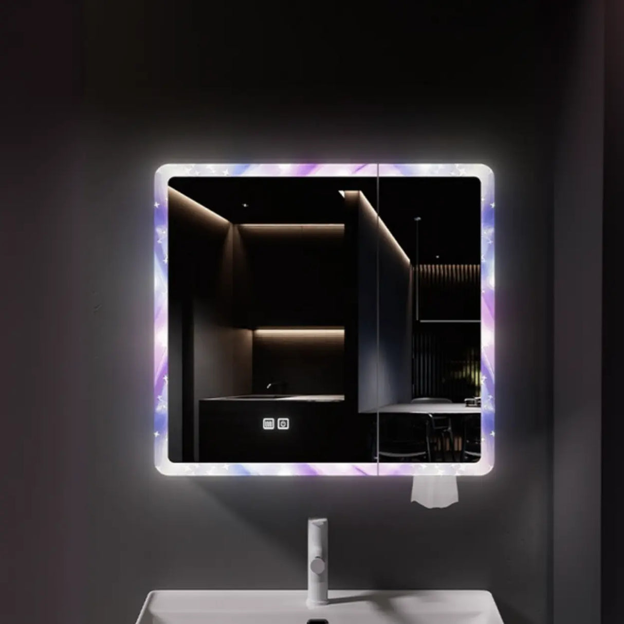 Unique Purple Light Mirror Medicine Cabinet with Shelves Image - 5