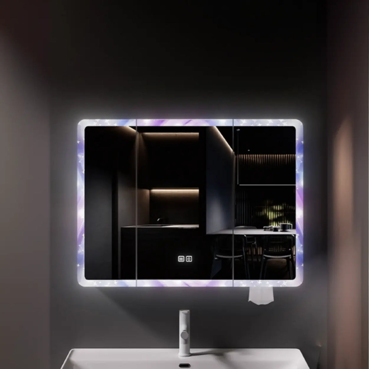 Unique Purple Light Mirror Medicine Cabinet with Shelves Image - 7