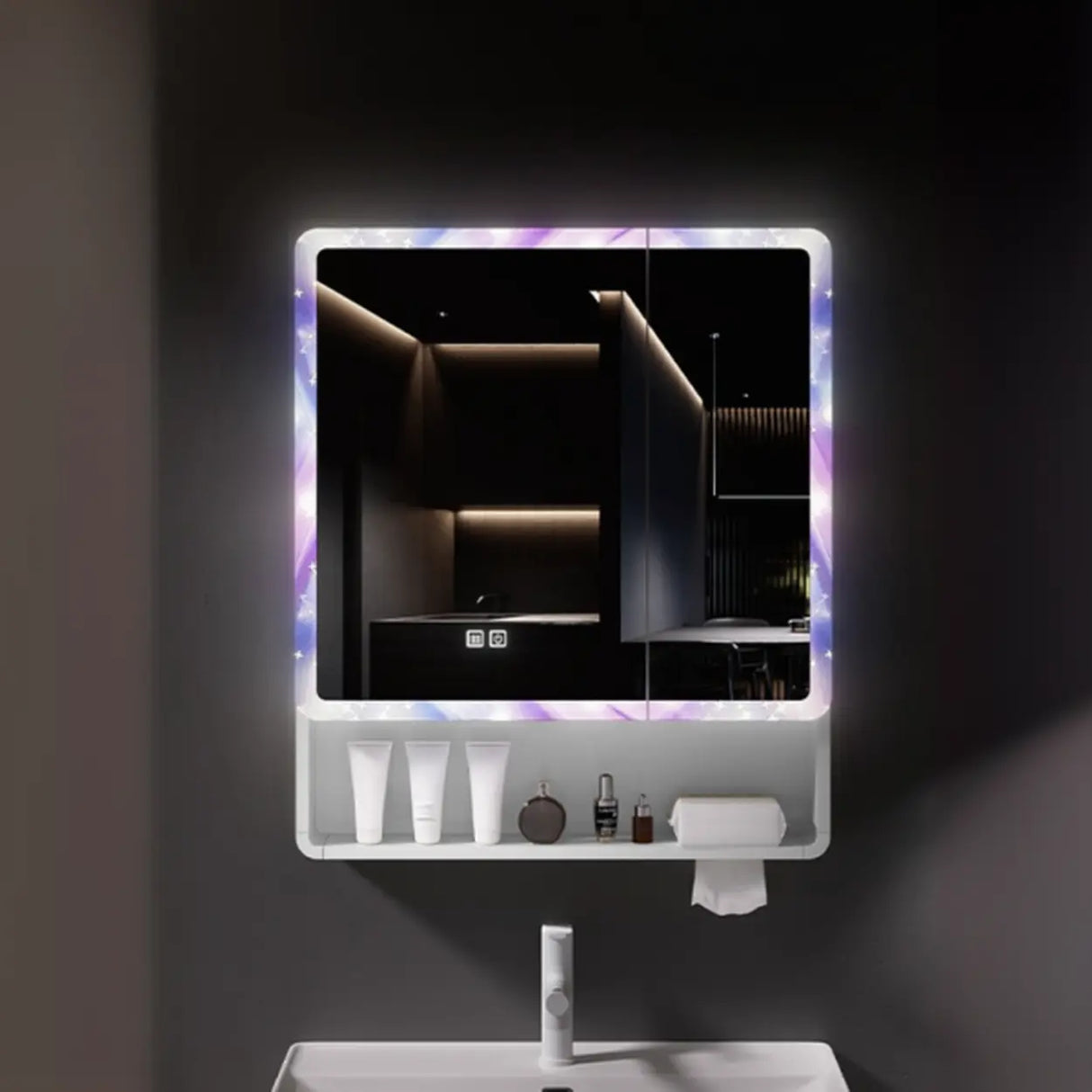 Unique Purple Light Mirror Medicine Cabinet with Shelves Image - 9