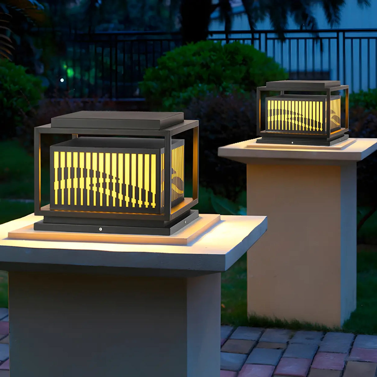 Unique Rectangular Metal Outdoor Table Lamp Warm Light Image - 15