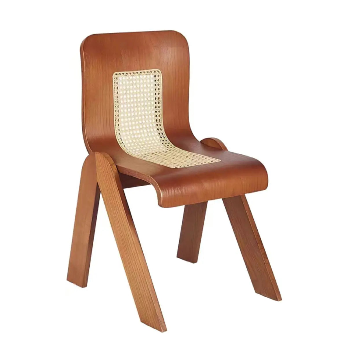 Unique Sculptural Rattan Wooden Armless Dining Chair Image - 5