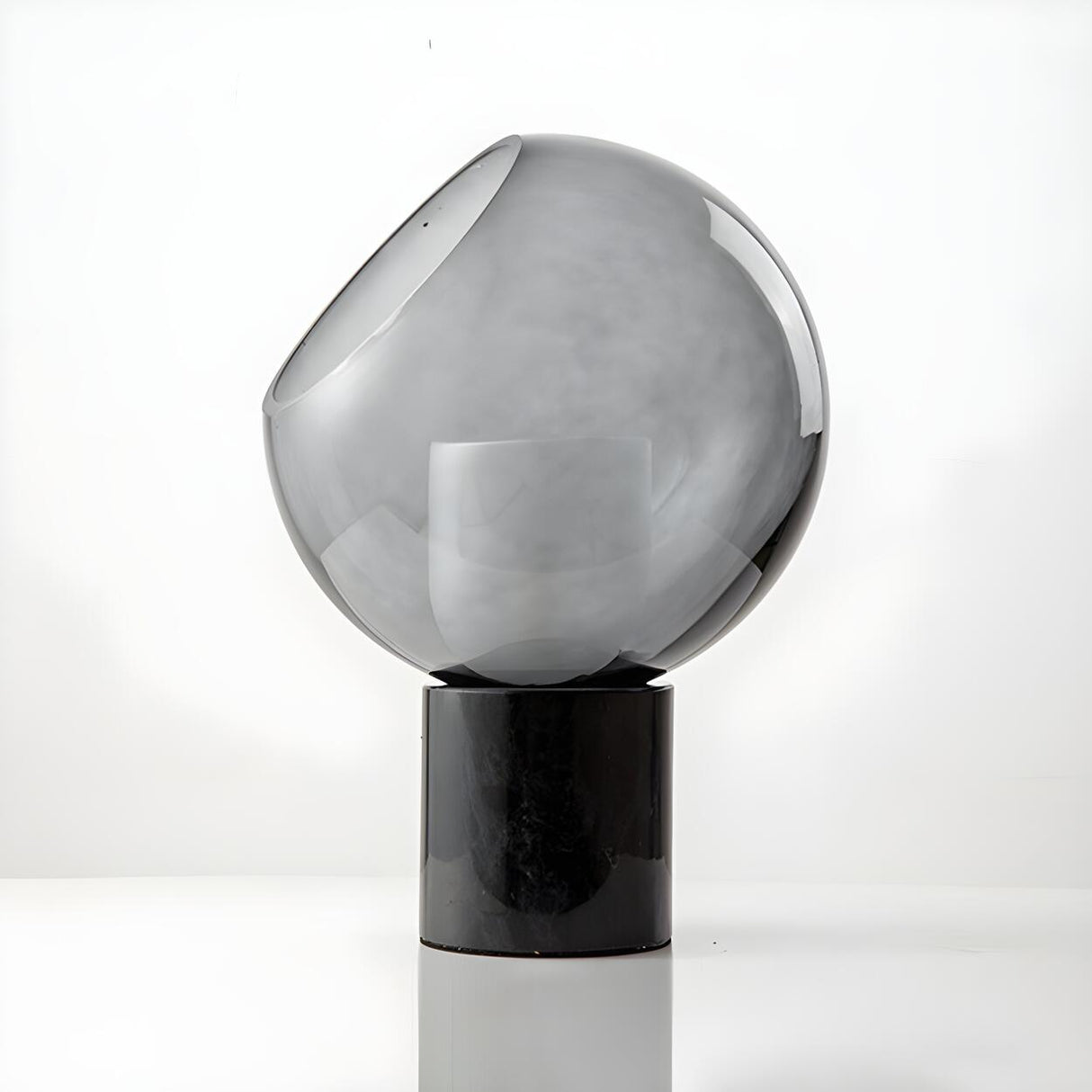 Unique Smoked Grey Glass Column Marble Base Table Lamp Image - 10