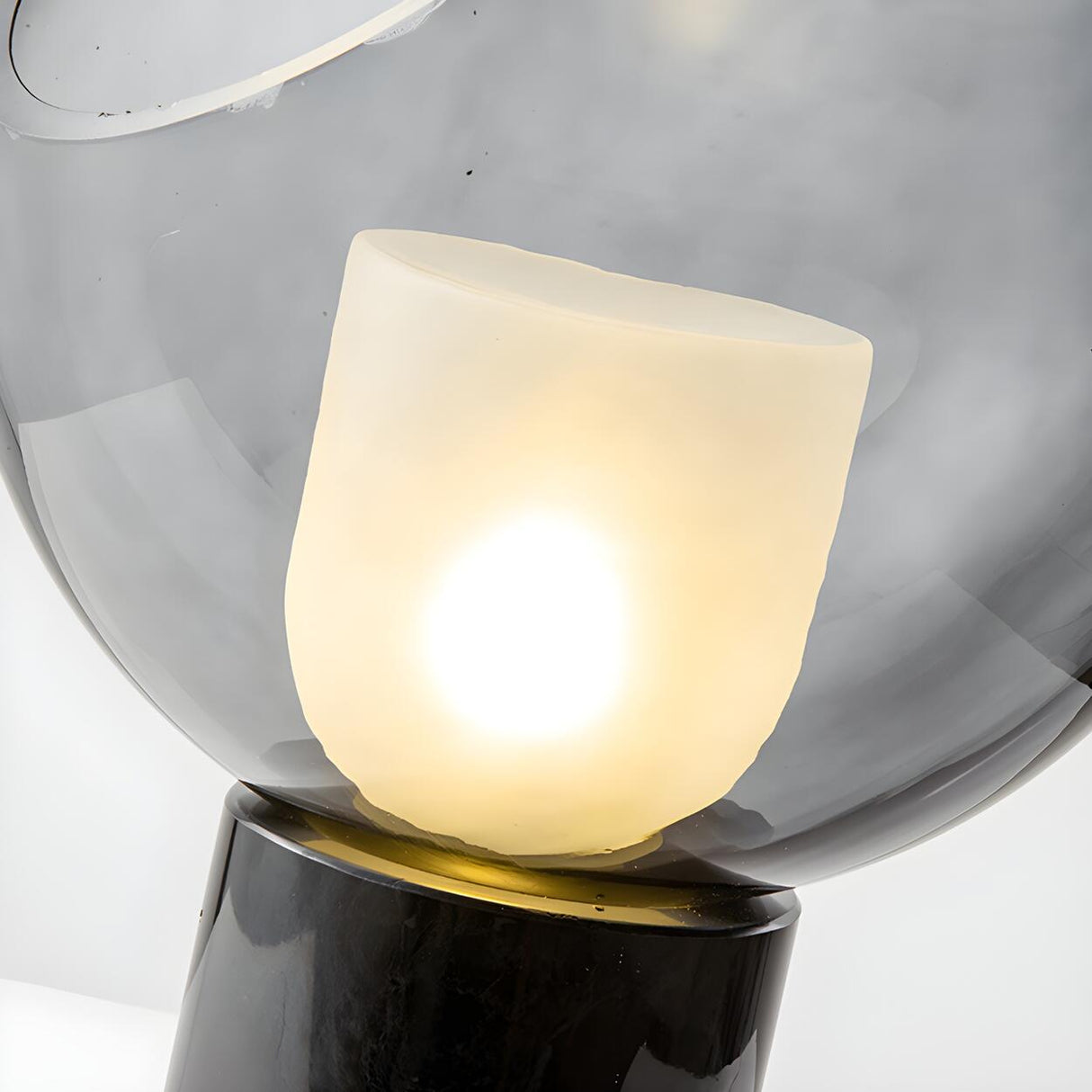 Unique Smoked Grey Glass Column Marble Base Table Lamp Image - 11