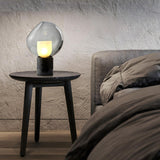 Unique Smoked Grey Glass Column Marble Base Table Lamp Image - 3