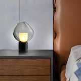 Unique Smoked Grey Glass Column Marble Base Table Lamp Image - 4