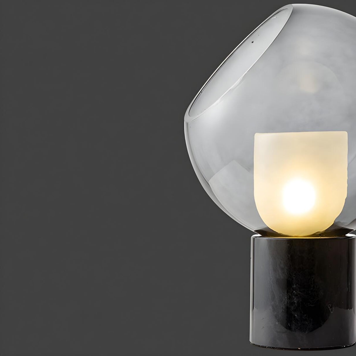 Unique Smoked Grey Glass Column Marble Base Table Lamp Image - 5