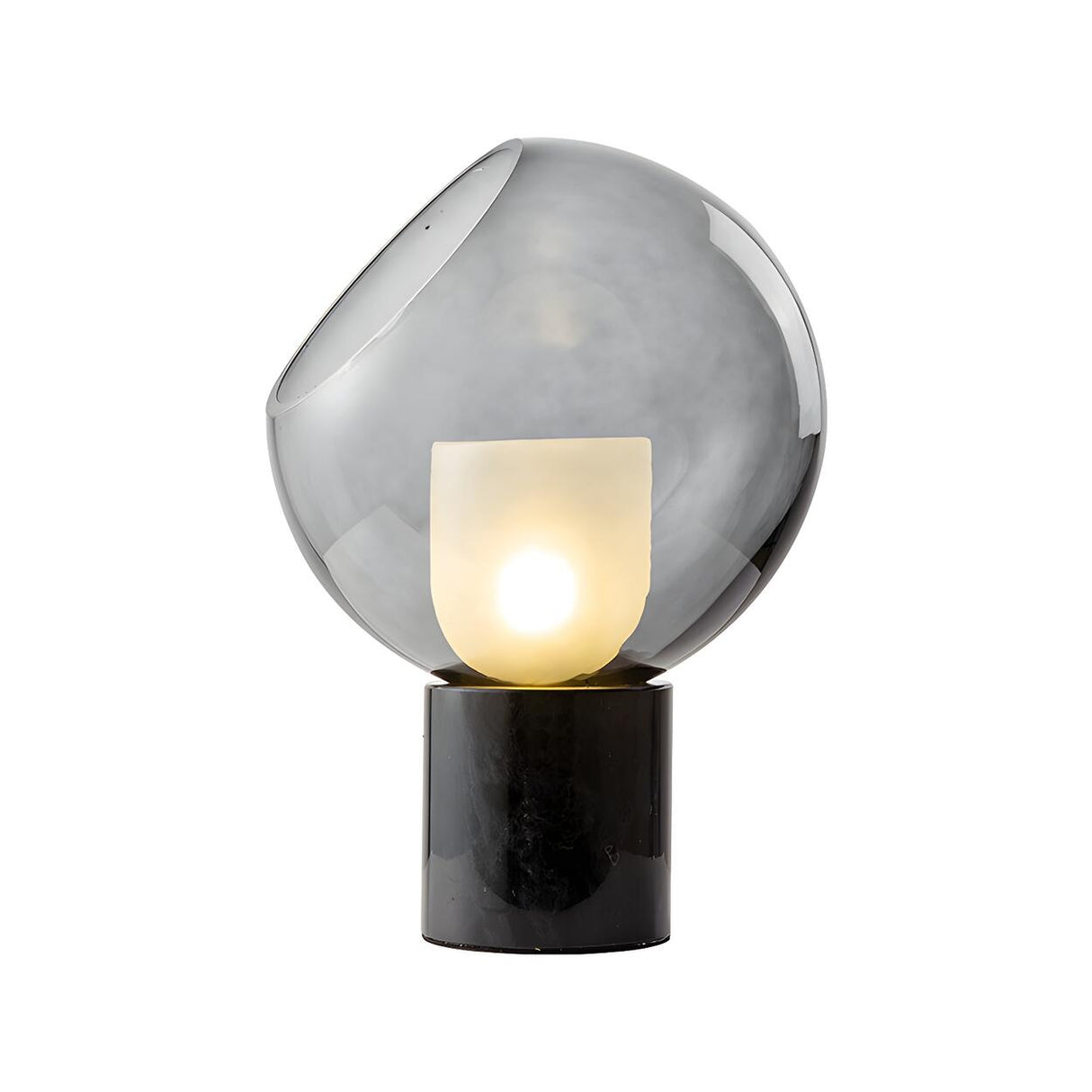 Unique Smoked Grey Glass Column Marble Base Table Lamp Image - 6