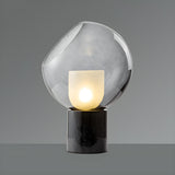 Unique Smoked Grey Glass Column Marble Base Table Lamp Image - 7