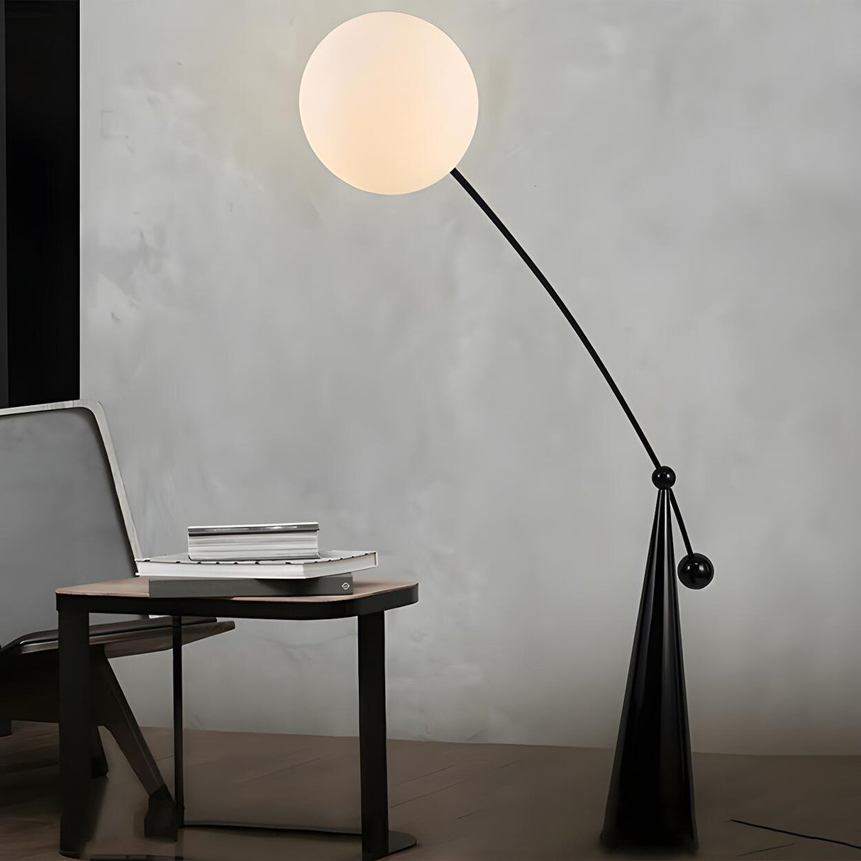 Unique Spherical Shade and Arched Metal Floor Lamp Image - 15