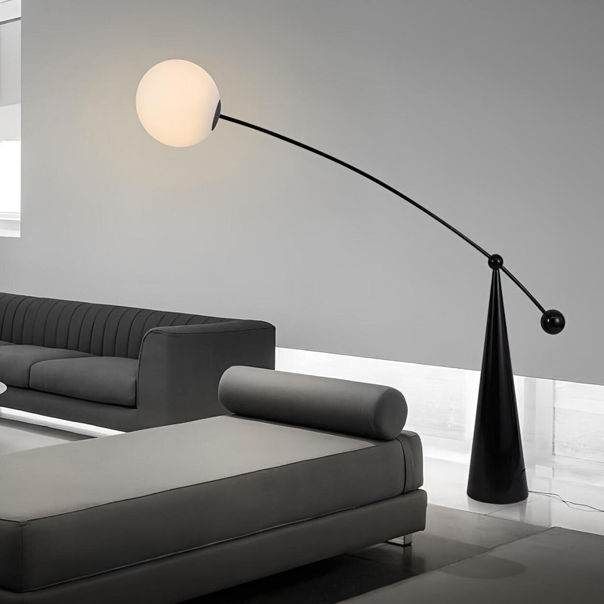 Unique Spherical Shade and Arched Metal Floor Lamp Image - 18