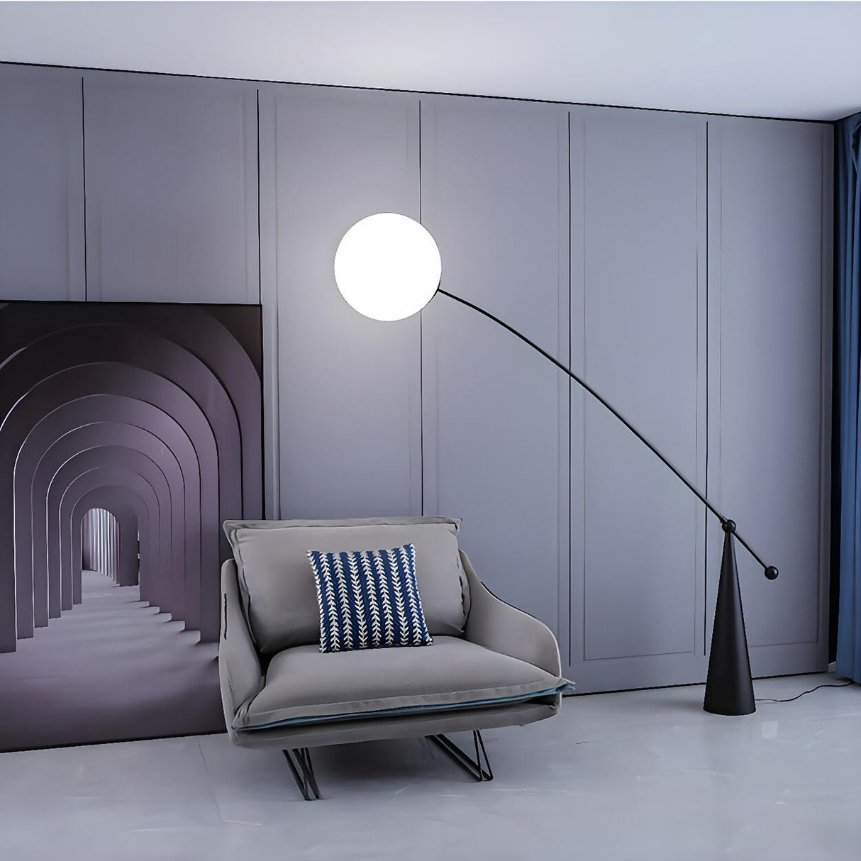 Unique Spherical Shade and Arched Metal Floor Lamp Image - 19