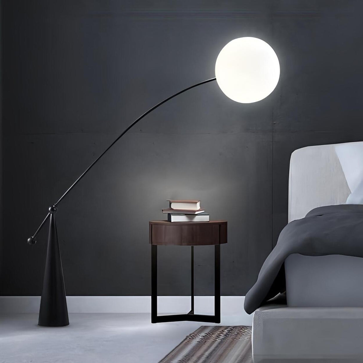 Unique Spherical Shade and Arched Metal Floor Lamp Image - 5