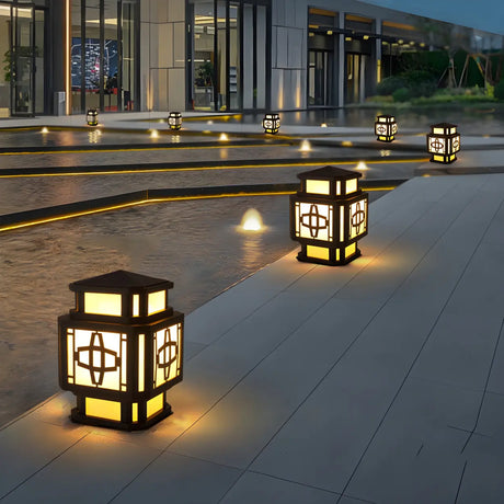 Unique Stylish Garden Lantern Pillar Outdoor Table Lamp Image - 2