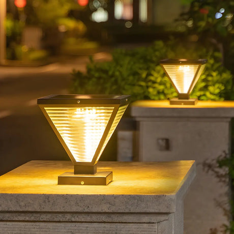 Unique Triangular Glass LED Post Outdoor Table Lamp Image - 1