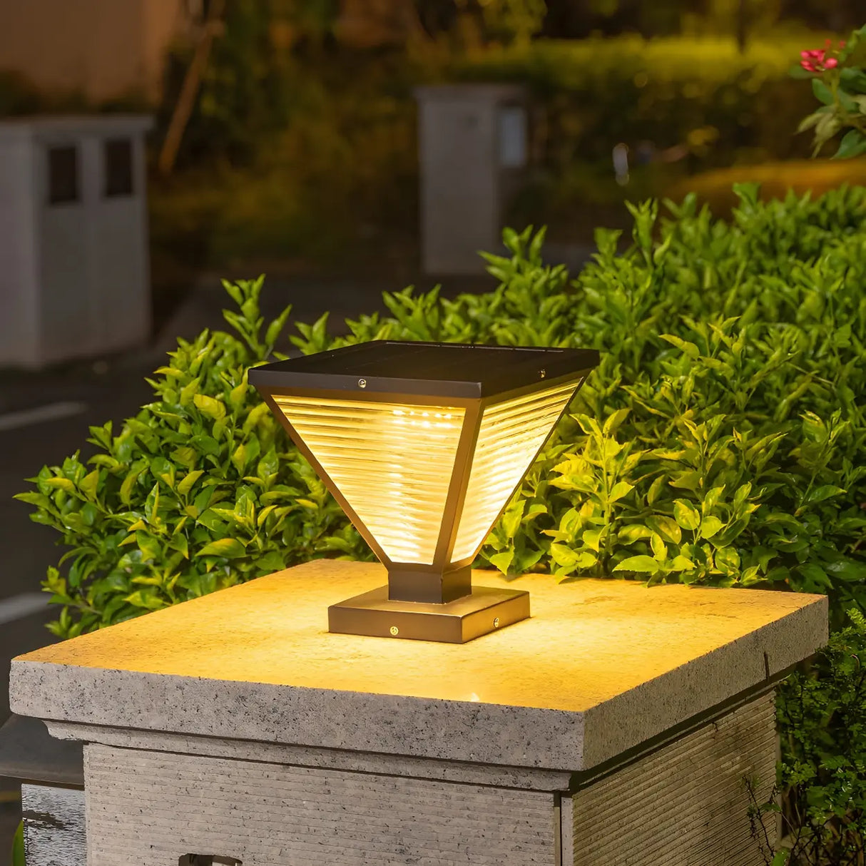 Unique Triangular Glass LED Post Outdoor Table Lamp Image - 2