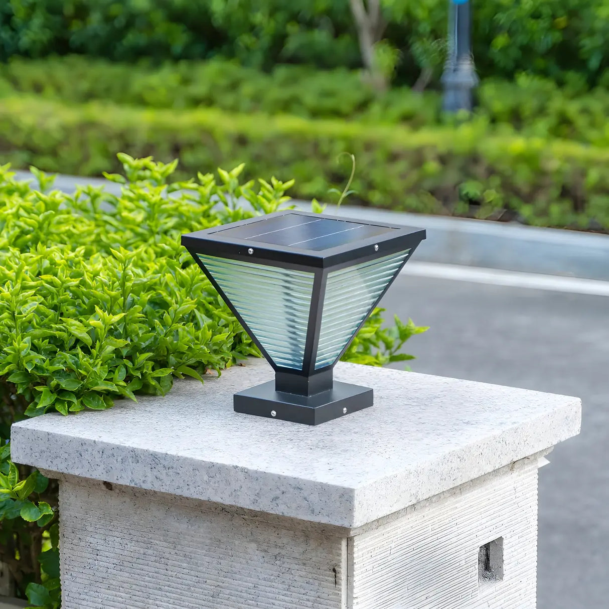 Unique Triangular Glass LED Post Outdoor Table Lamp Image - 3