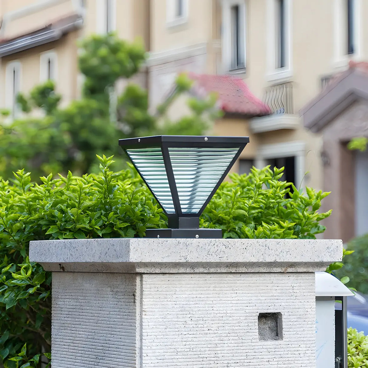 Unique Triangular Glass LED Post Outdoor Table Lamp Image - 4