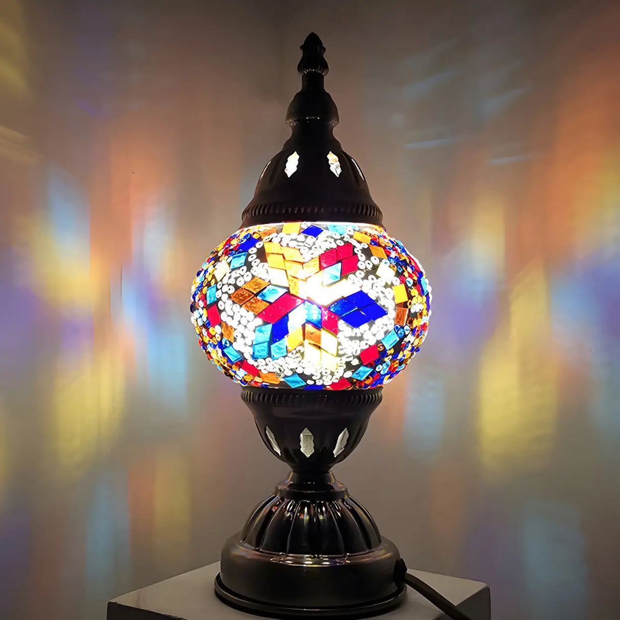 Unique Turkish Mosaic Stained Glass Stand Table Lamp Image - 1