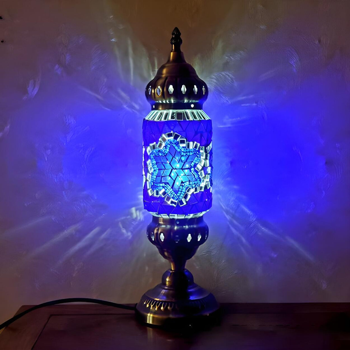 Unique Turkish Mosaic Standing Glass Bedside Table Lamp Image - 12