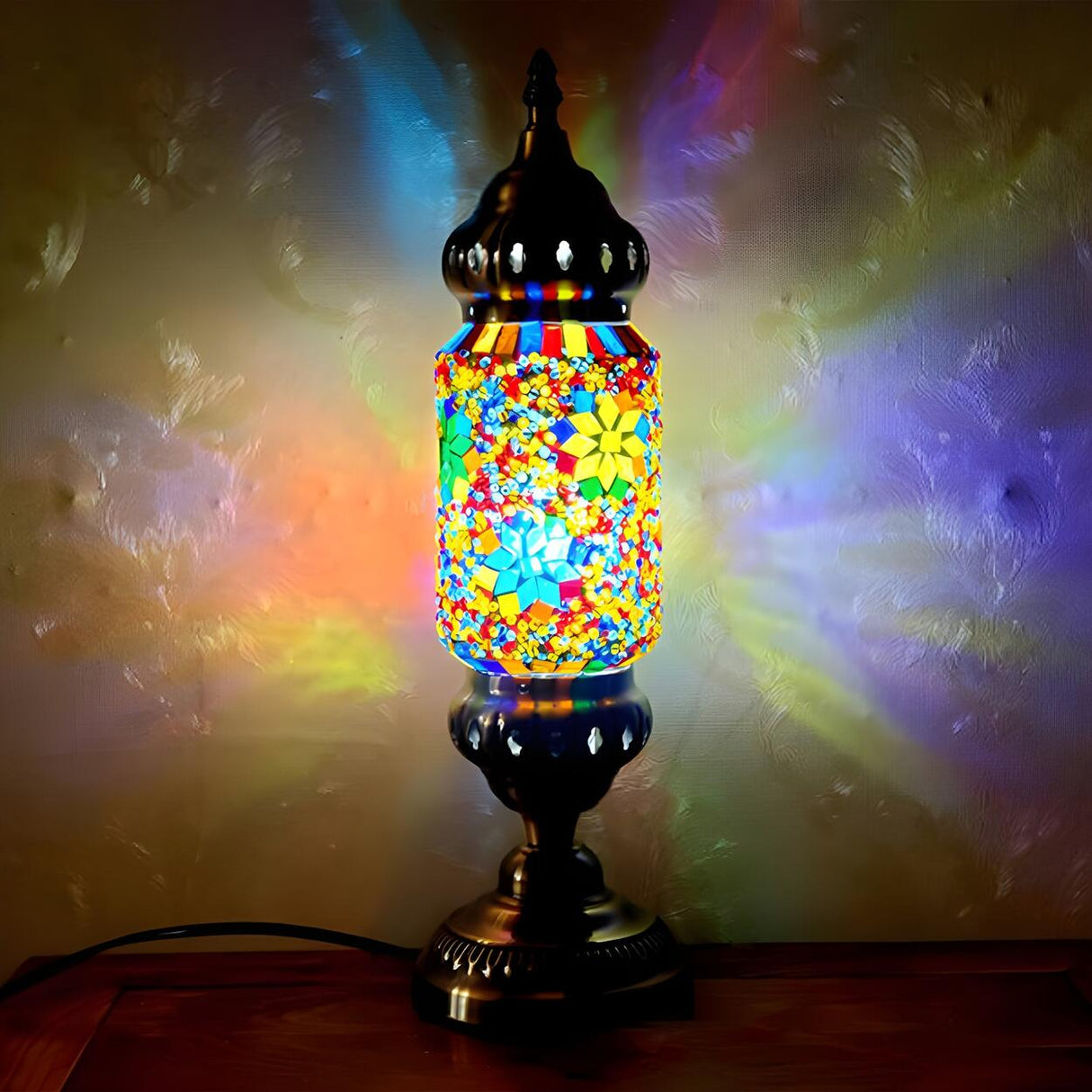 Unique Turkish Mosaic Standing Glass Bedside Table Lamp Image - 14