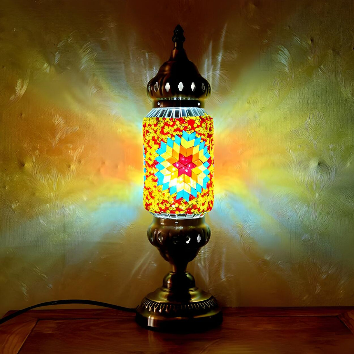 Unique Turkish Mosaic Standing Glass Bedside Table Lamp Image - 18