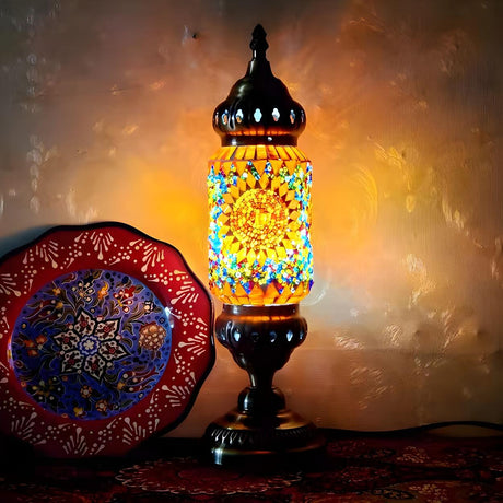 Unique Turkish Mosaic Standing Glass Bedside Table Lamp Image - 2