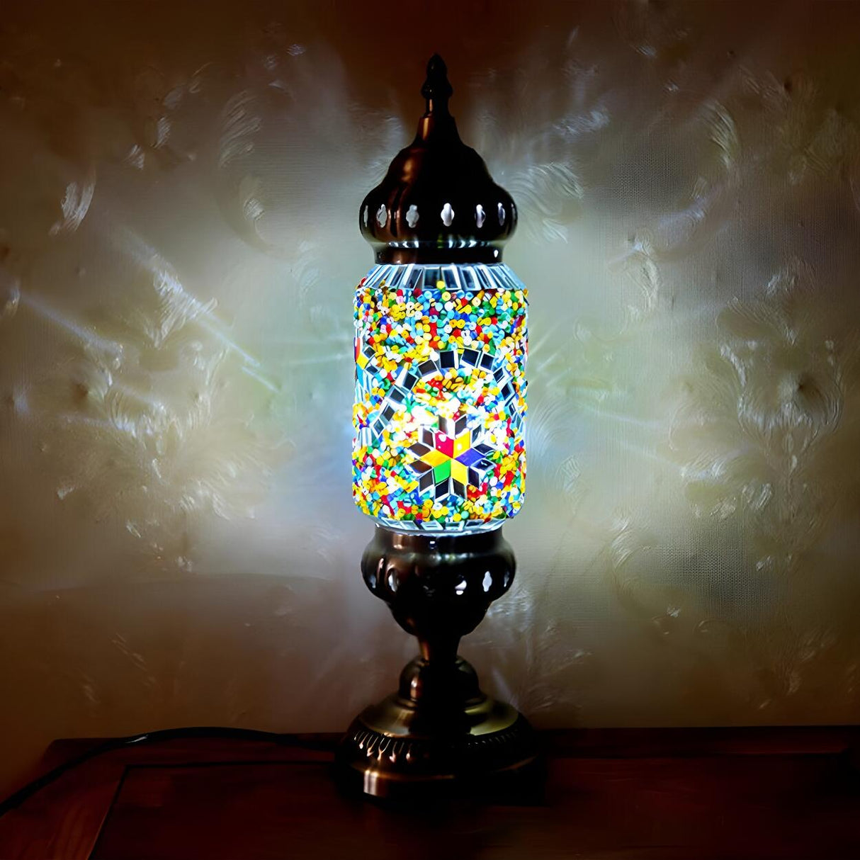 Unique Turkish Mosaic Standing Glass Bedside Table Lamp Image - 4