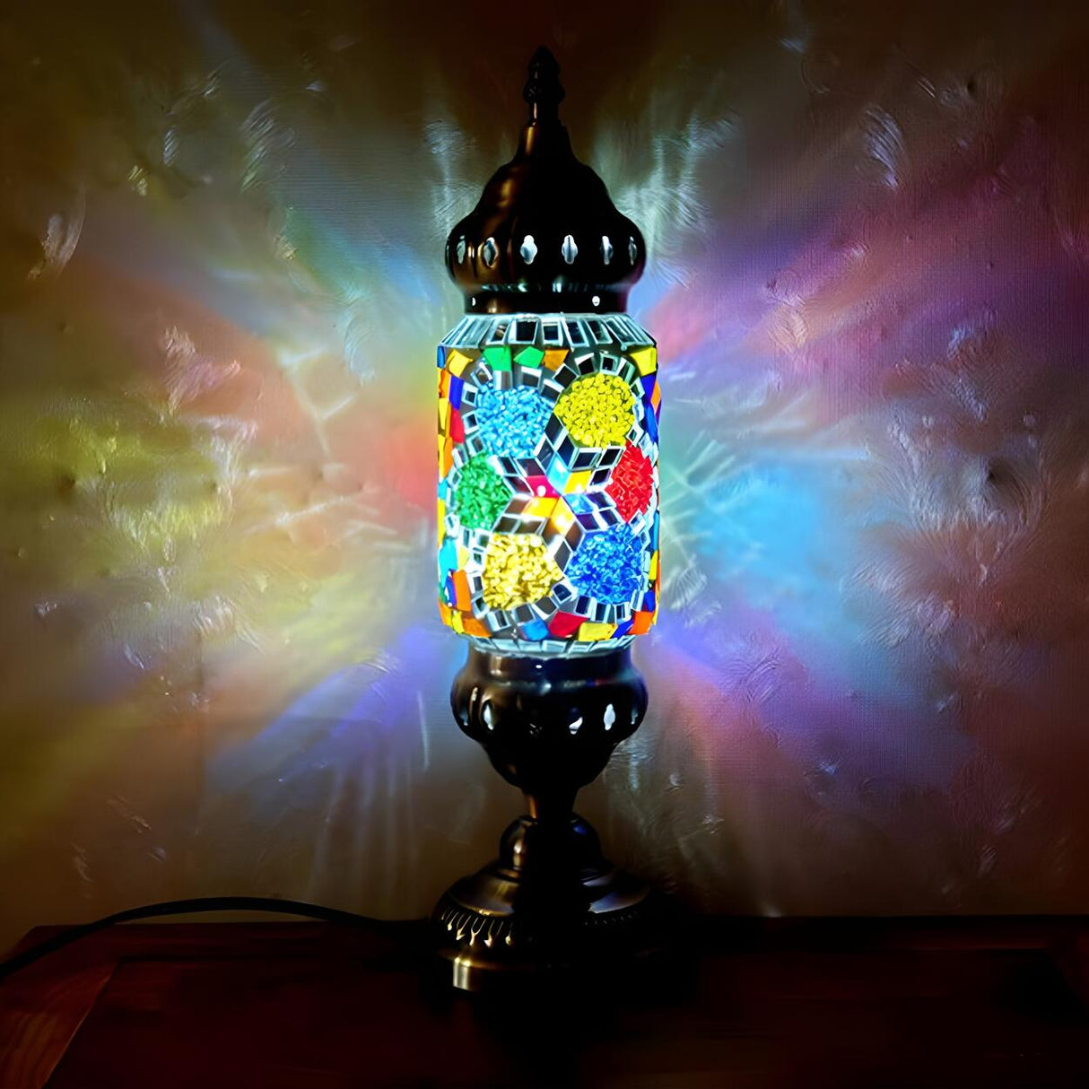 Unique Turkish Mosaic Standing Glass Bedside Table Lamp Image - 5