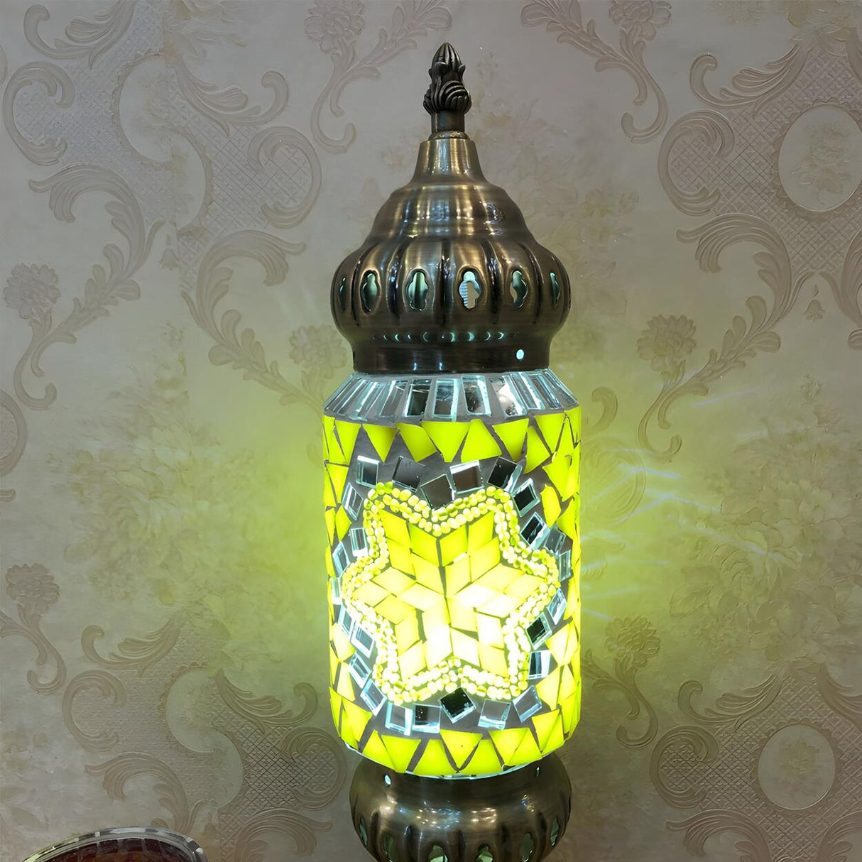 Unique Turkish Mosaic Standing Glass Bedside Table Lamp Image - 6