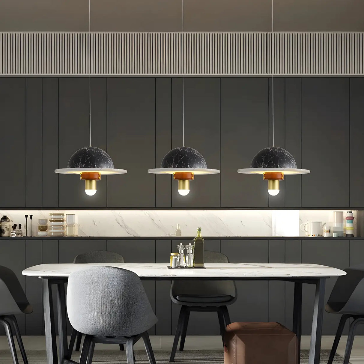 Unique UFO Modern Black Marble Dining Room Pendant Light Image - 1