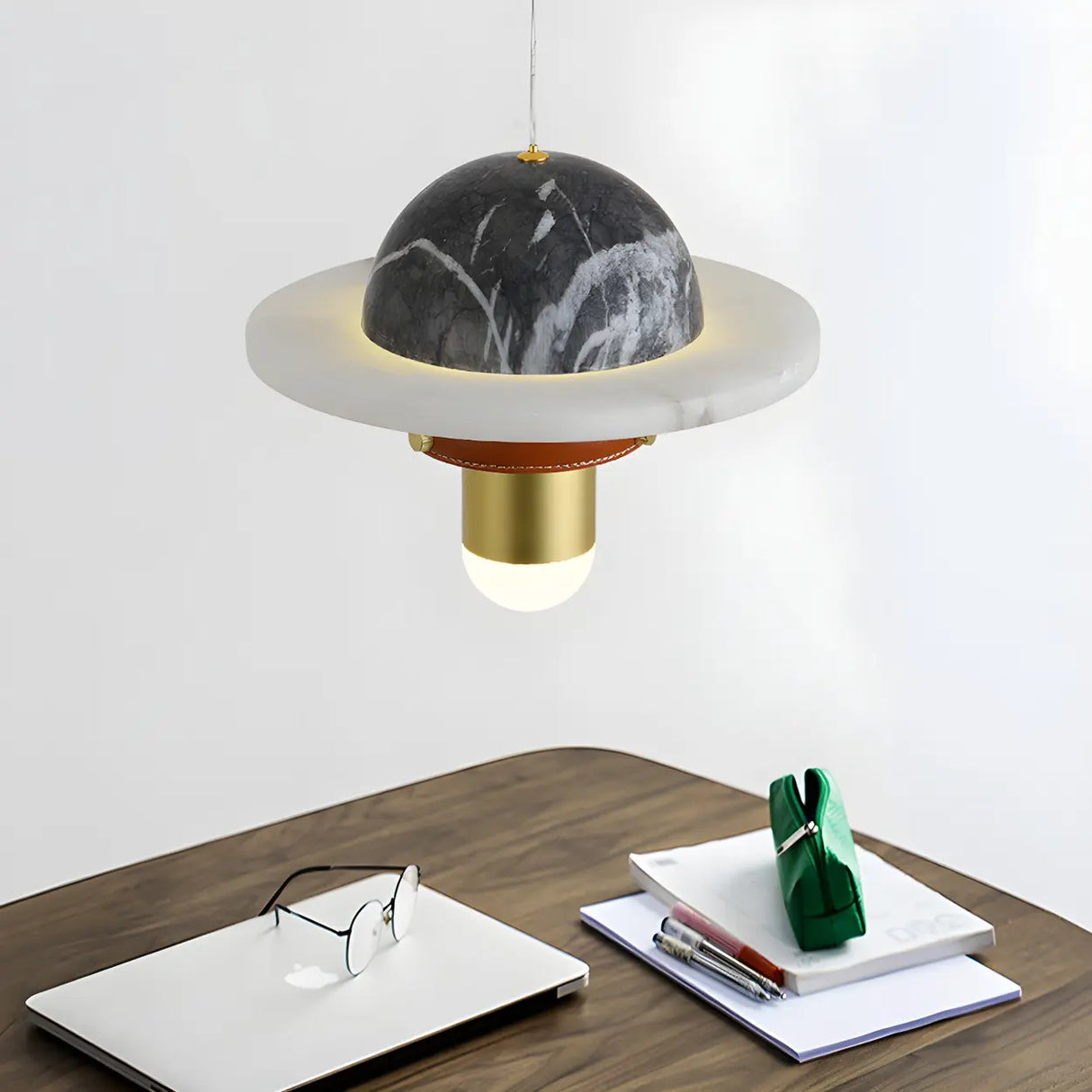 Unique UFO Modern Black Marble Dining Room Pendant Light Image - 4