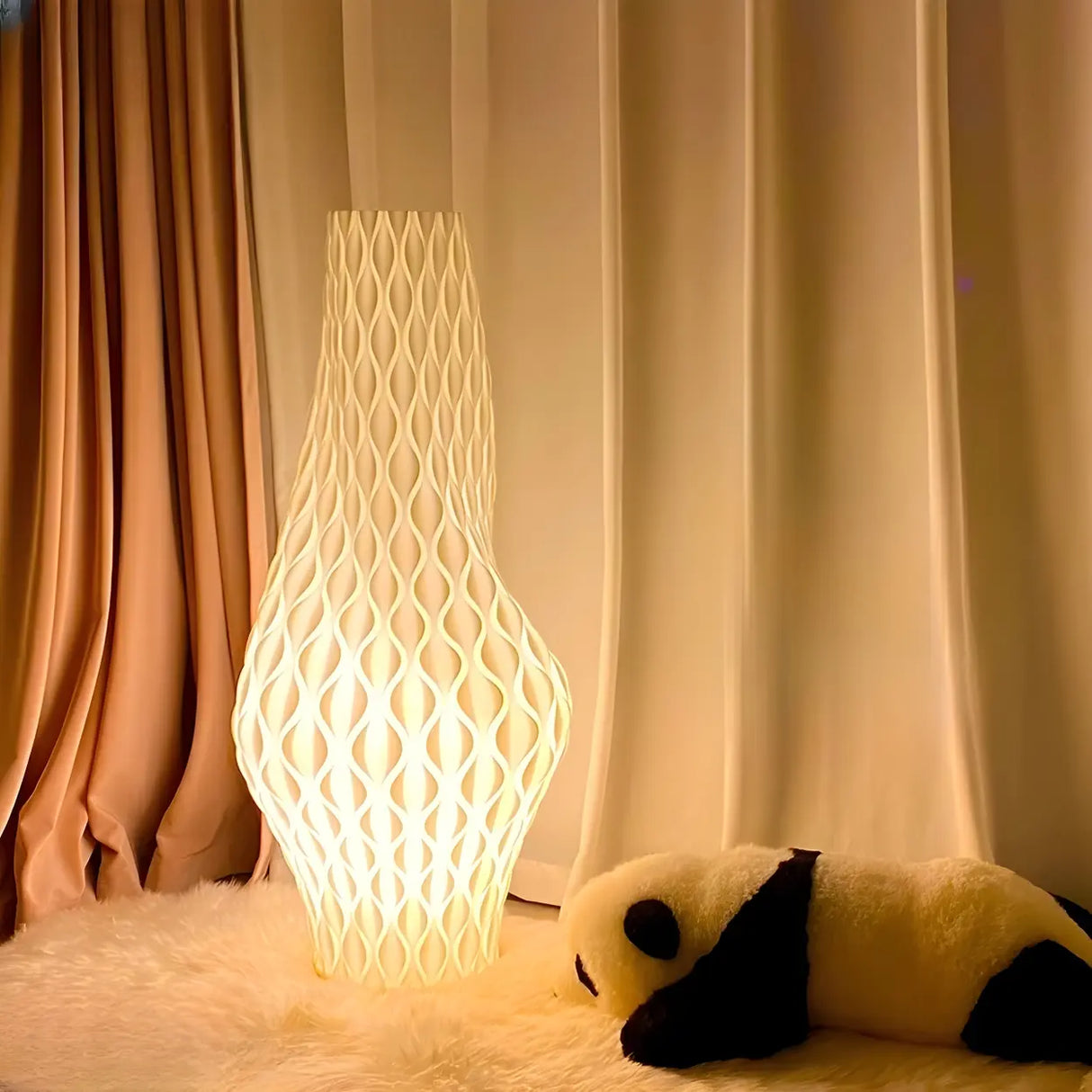 Unique White 3D Geometric Ambient Wooden Floor Lamp Image - 1