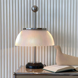 Unique White Glass Dome Shade Metal Accents Table Lamp Image - 1