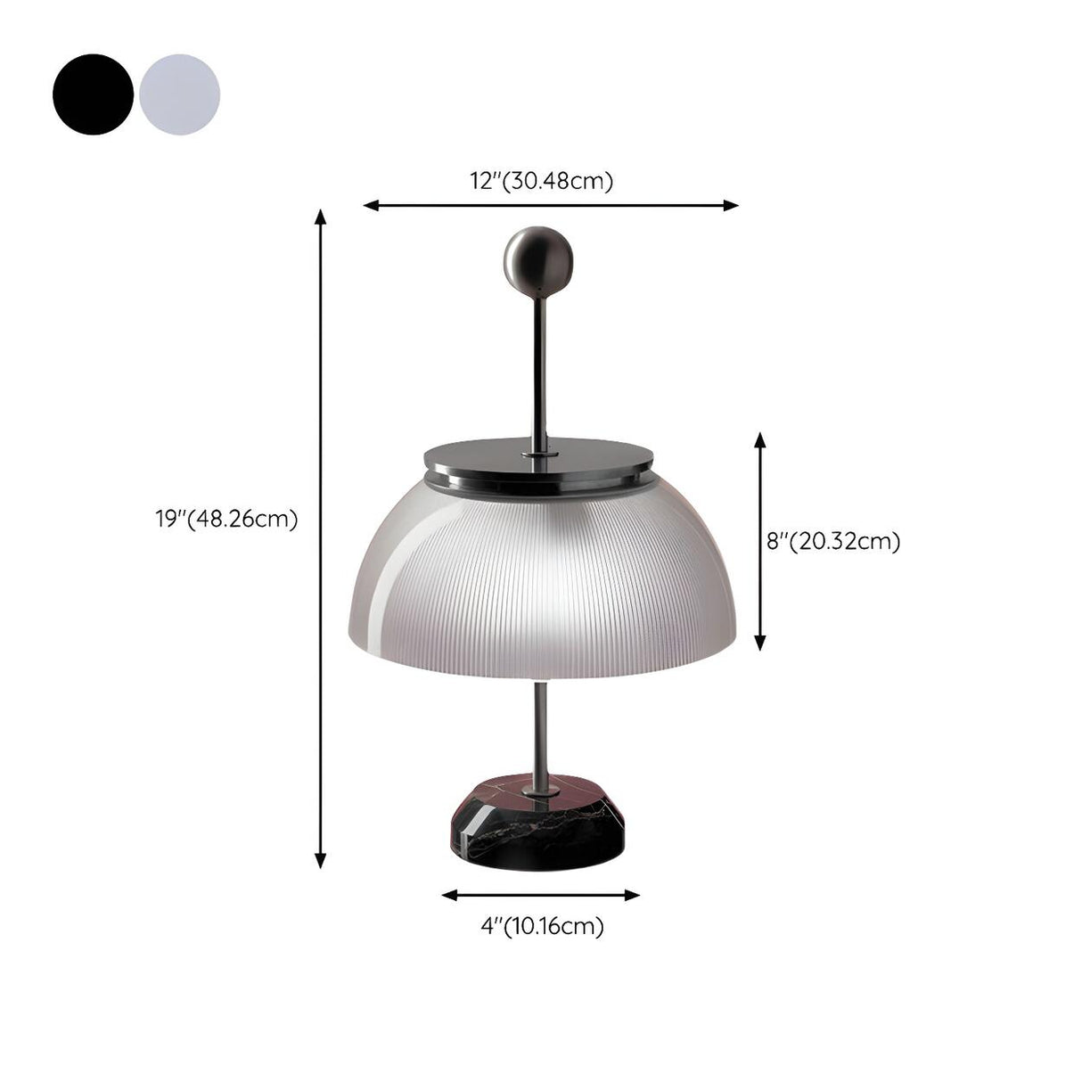 Unique White Glass Dome Shade Metal Accents Table Lamp 