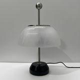 Unique White Glass Dome Shade Metal Accents Table Lamp Image - 9