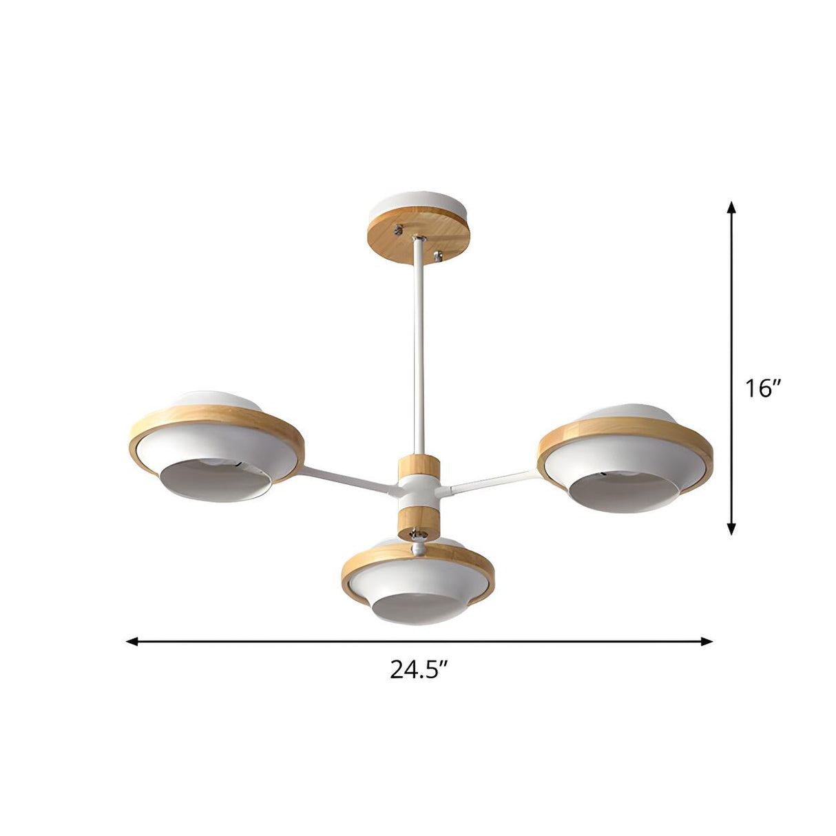 Unique White Wood UFO Semi-Flush Mount Light 3-Light 