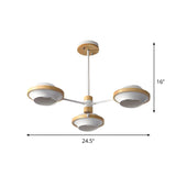 Unique White Wood UFO Semi-Flush Mount Light 3-Light #size