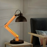 Unique Wood Base Adjustable Black Bowl Shade Desk Lamp Image - 3