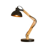 Unique Wood Base Adjustable Black Bowl Shade Desk Lamp Image - 4