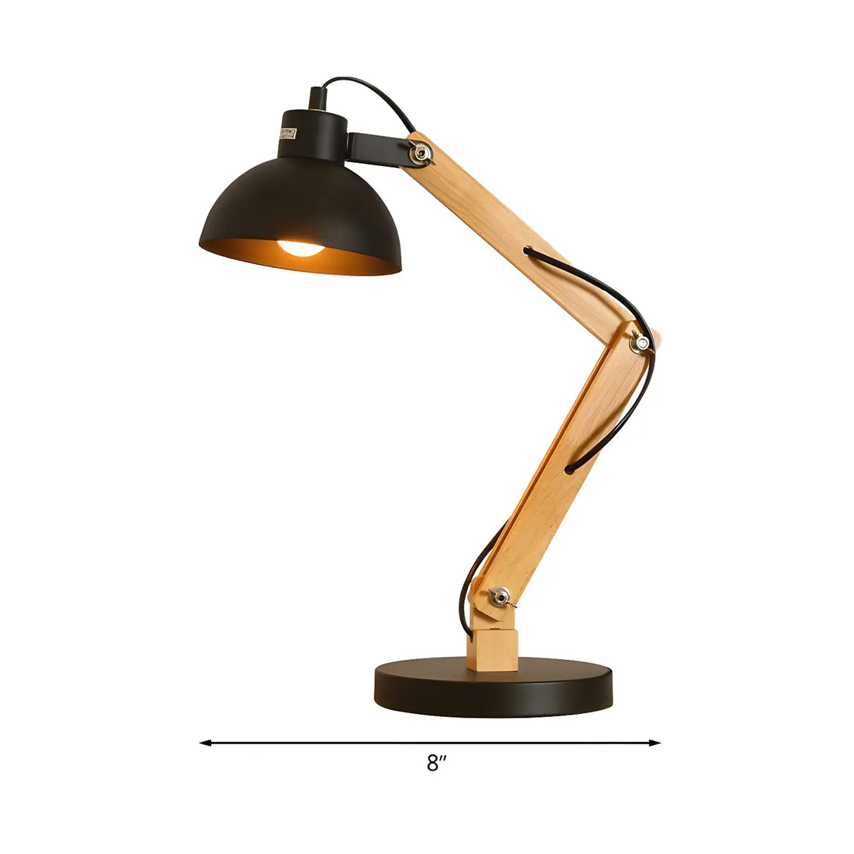 Unique Wood Base Adjustable Black Bowl Shade Desk Lamp 