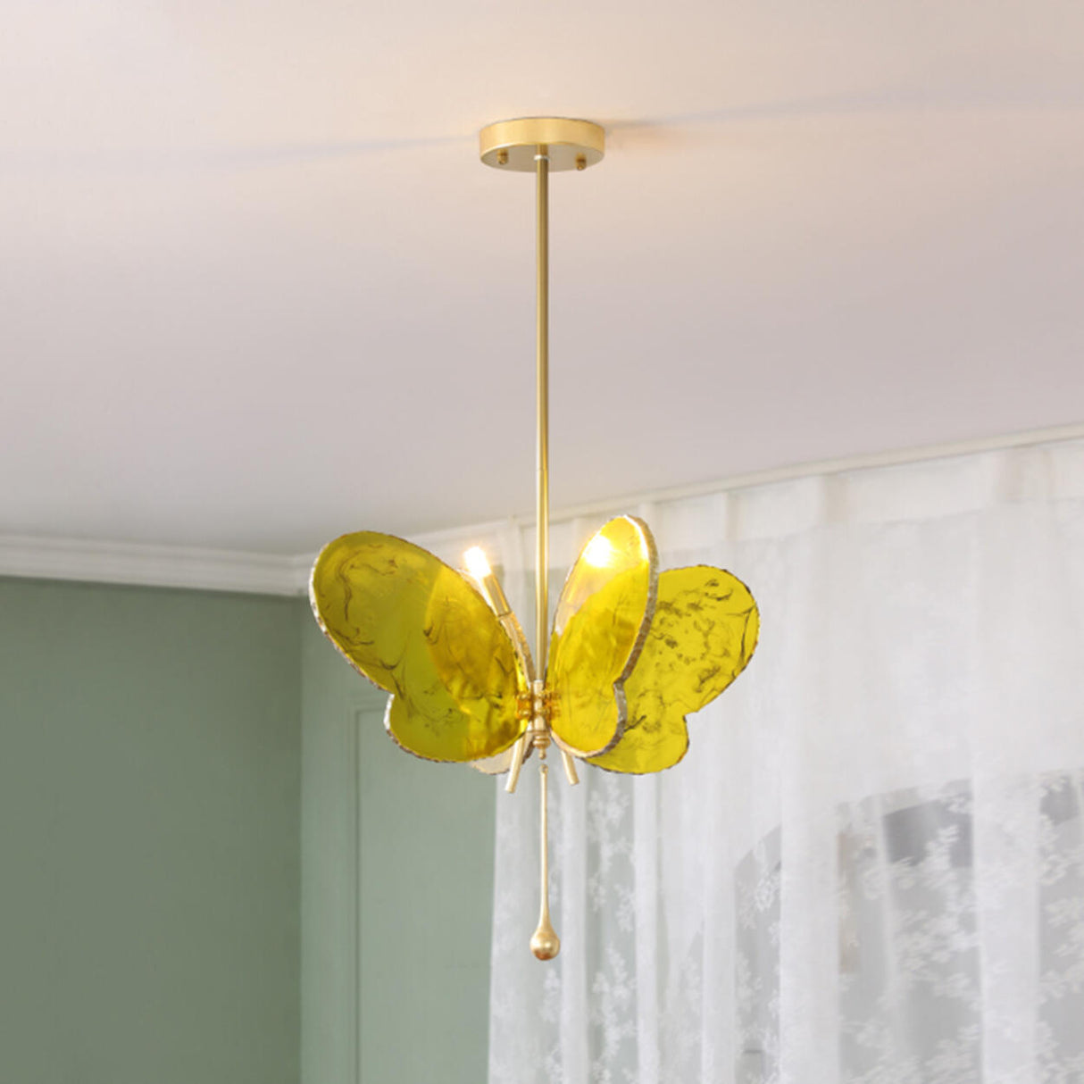 Unique Yellow Clear Glass Artistic Butterfly Pendant Light Image - 1